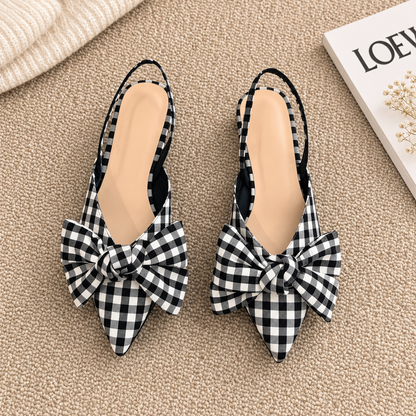 Dámské lodičky | slingback s mašlí a špičatou špičkou | elegantní blokový podpatek
