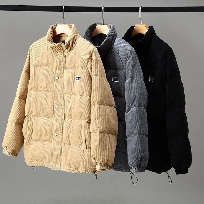 Veste Puffer Velours Côtelé Homme - Chaude - Boutons Pression
