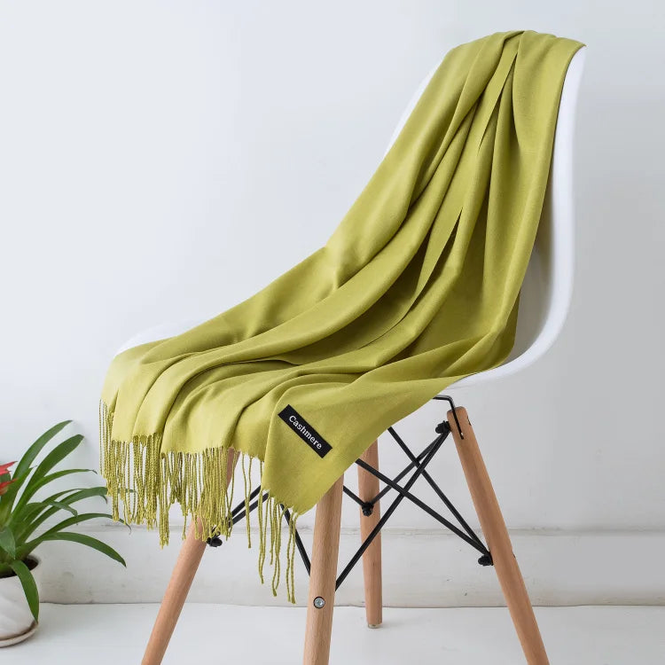 Écharpe femme cachemire à franges grande taille 70x200 cm motif uni
