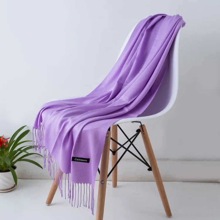 Écharpe femme cachemire à franges grande taille 70x200 cm motif uni