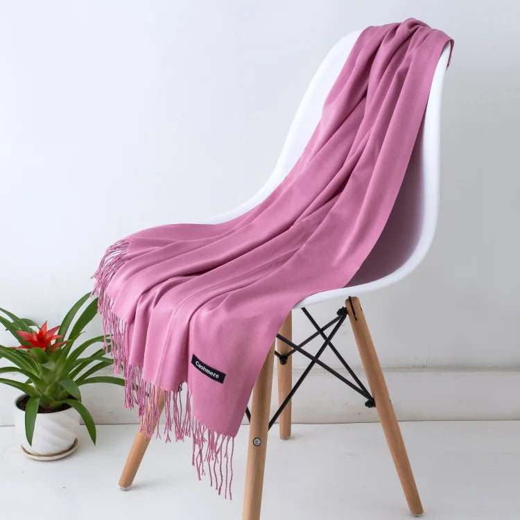 Écharpe femme cachemire à franges grande taille 70x200 cm motif uni