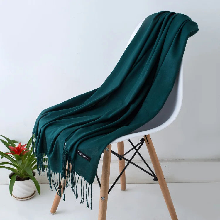 Écharpe femme cachemire à franges grande taille 70x200 cm motif uni