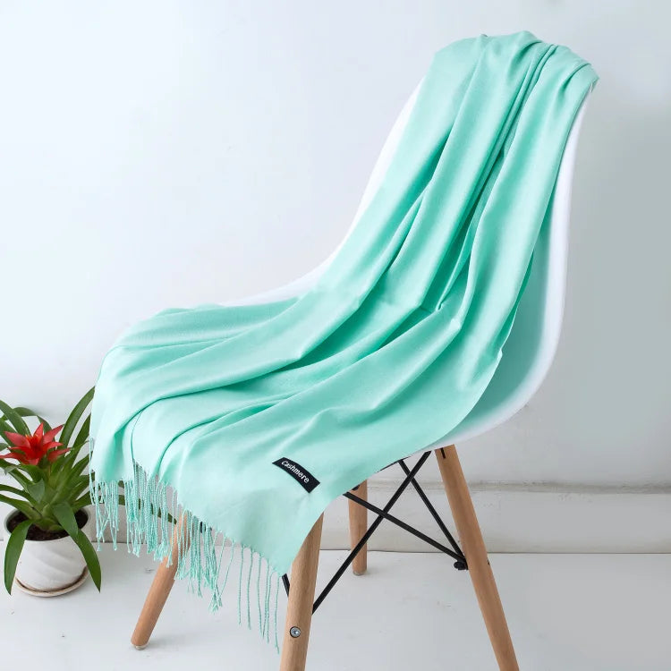 Écharpe femme cachemire à franges grande taille 70x200 cm motif uni