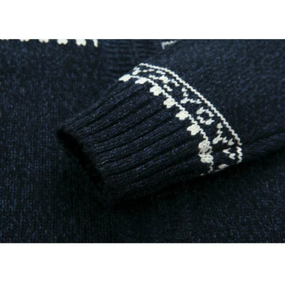 Pull homme col zippé jacquard norvégien en maille épaisse