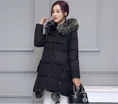 Doudoune longue femme capuche fourrure, coton rembourré hiver