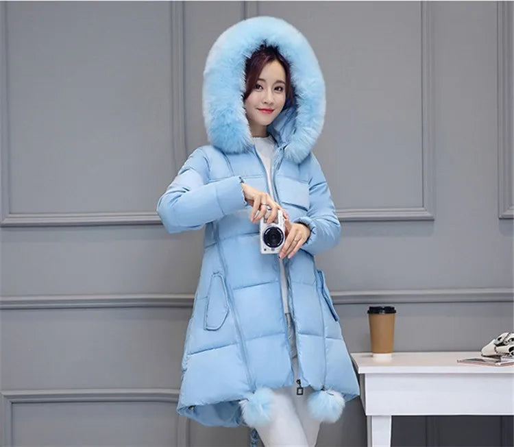 Doudoune longue femme capuche fourrure, coton rembourré hiver