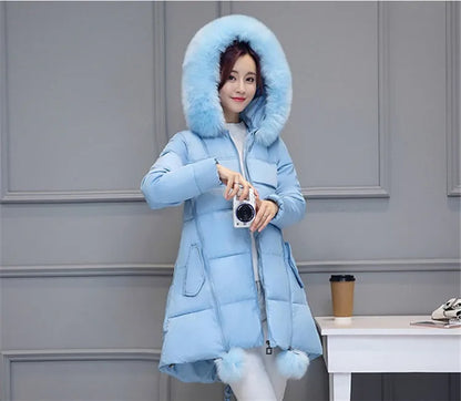 Doudoune longue femme capuche fourrure, coton rembourré hiver