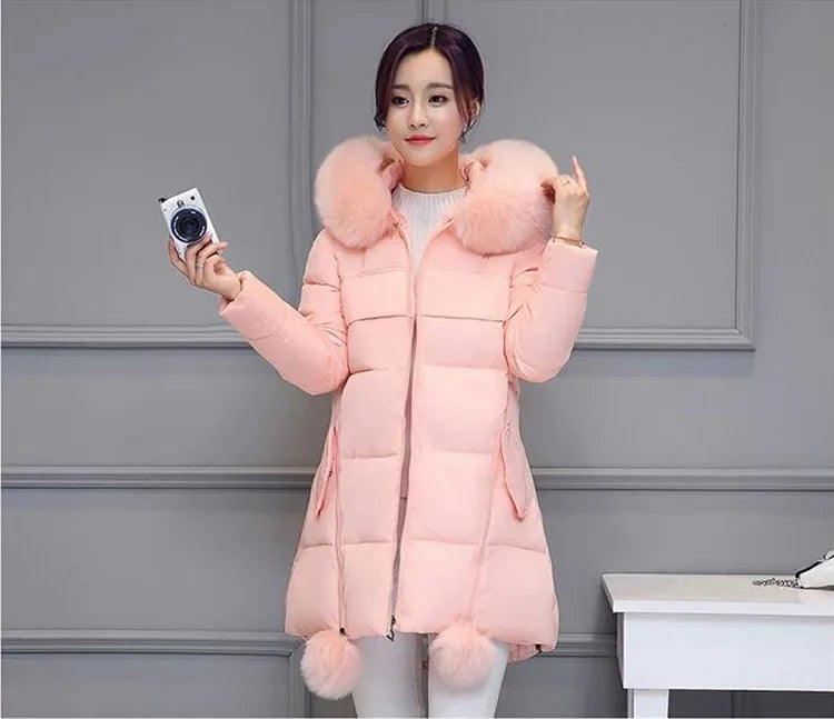 Doudoune longue femme capuche fourrure, coton rembourré hiver