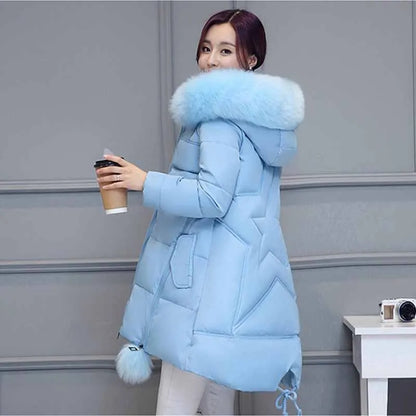 Doudoune longue femme capuche fourrure, coton rembourré hiver