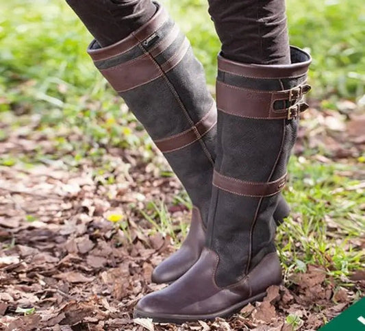Bottes hautes cuir imperméables femme montantes genou style country