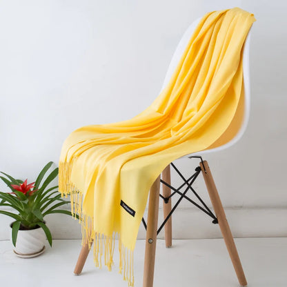 Écharpe femme cachemire à franges grande taille 70x200 cm motif uni