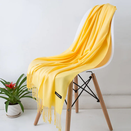 Écharpe femme cachemire à franges grande taille 70x200 cm motif uni