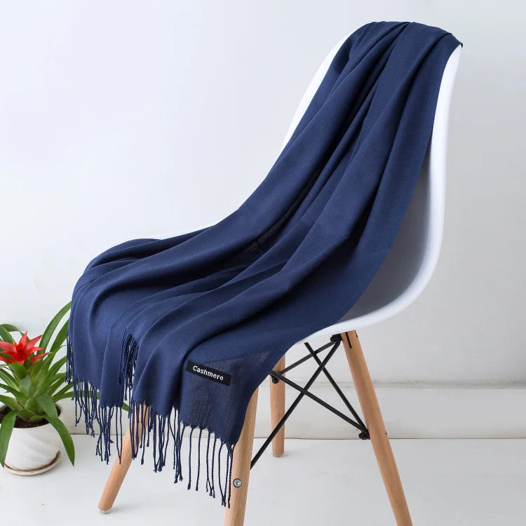 Écharpe femme cachemire à franges grande taille 70x200 cm motif uni