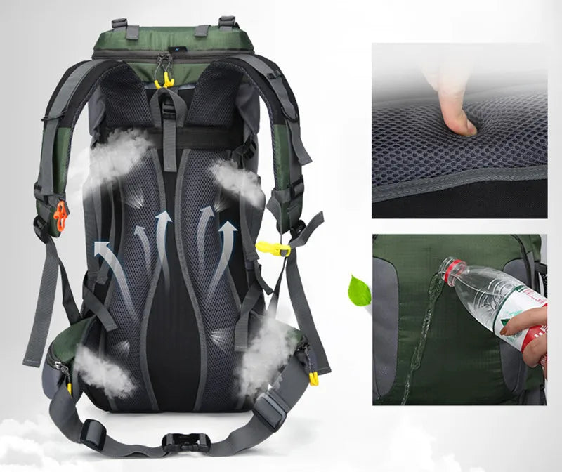 Sac à dos de voyage 60L | Étanche, spacieux | Pour la randonnée et les activités en plein air