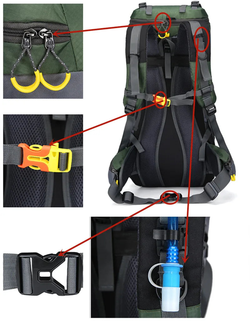 Sac à dos de voyage 60L | Étanche, spacieux | Pour la randonnée et les activités en plein air