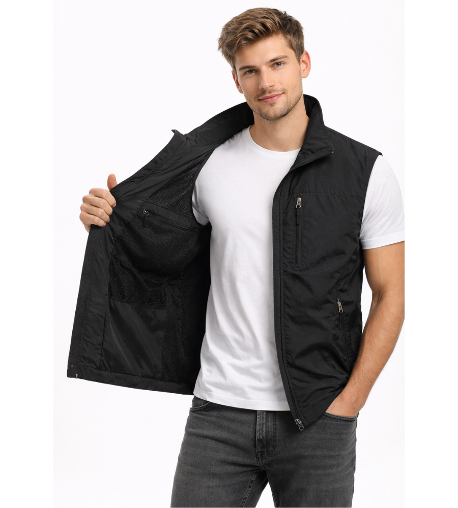 Gilet Homme | Coupe-vent Légère | Col Montant, Poches Pratiques