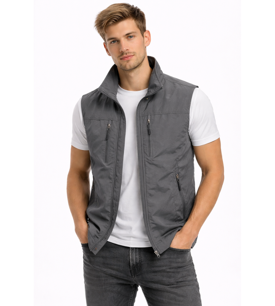 Gilet Homme | Coupe-vent Légère | Col Montant, Poches Pratiques