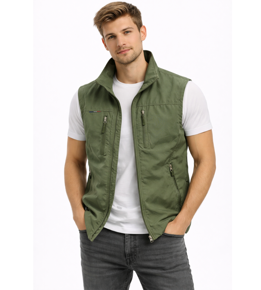 Gilet Homme | Coupe-vent Légère | Col Montant, Poches Pratiques