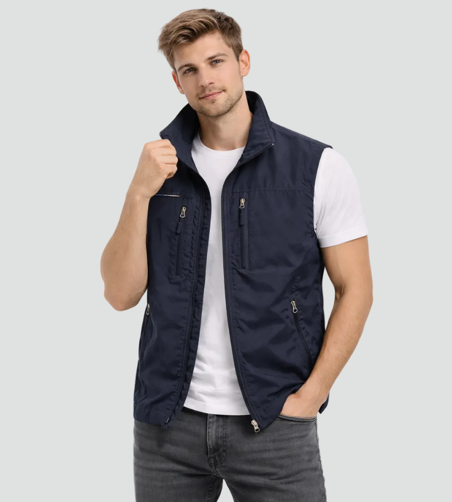 Gilet Homme | Coupe-vent Légère | Col Montant, Poches Pratiques