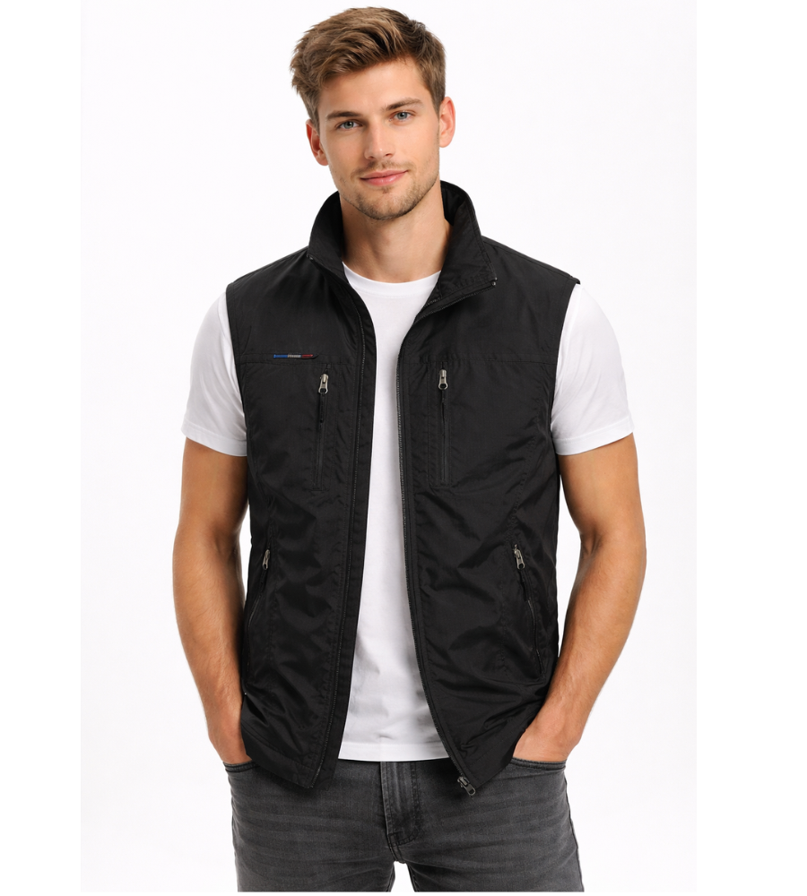 Gilet Homme | Coupe-vent Légère | Col Montant, Poches Pratiques
