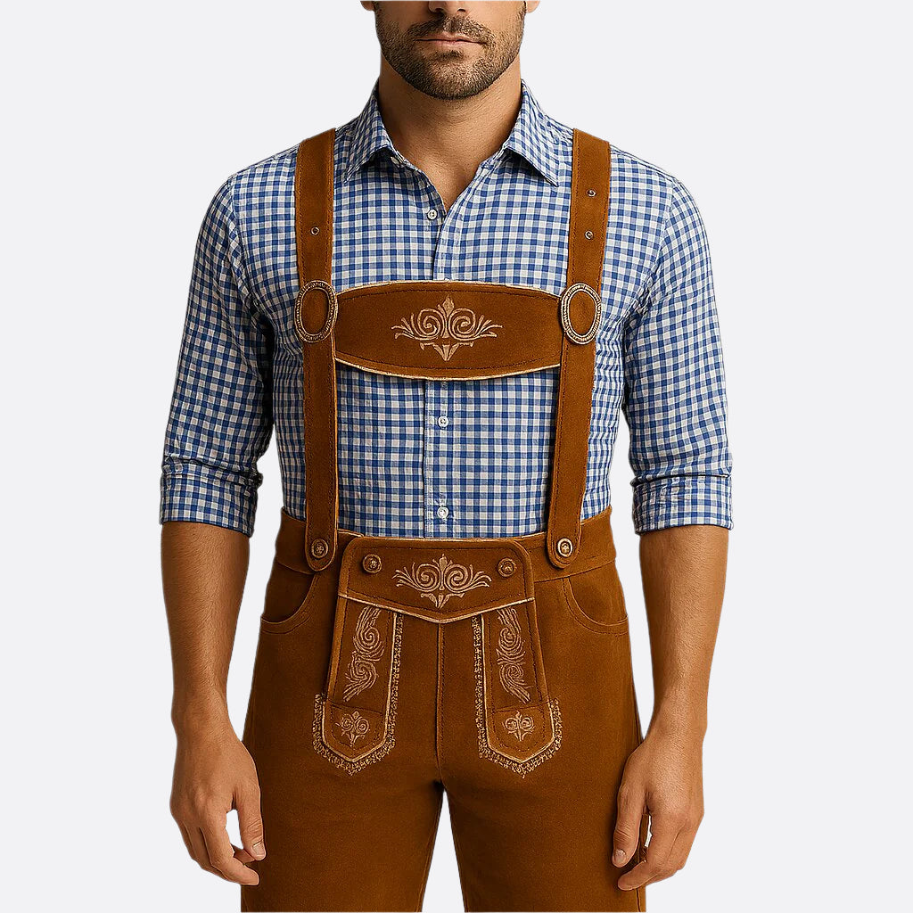 Herren Lederhosen - Cuir de haute qualité - Bretelles & Chemise - Tenue traditionnelle de fête