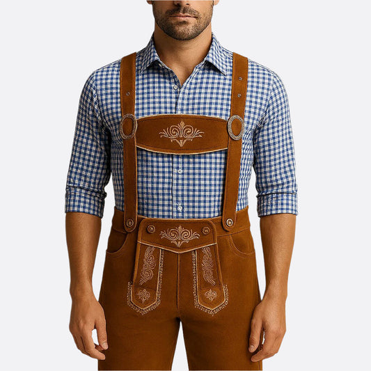 Herren Lederhosen - Cuir de haute qualité - Bretelles & Chemise - Tenue traditionnelle de fête