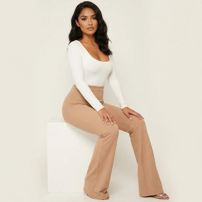 Pantalon velours femme taille haute coupe flare extensible