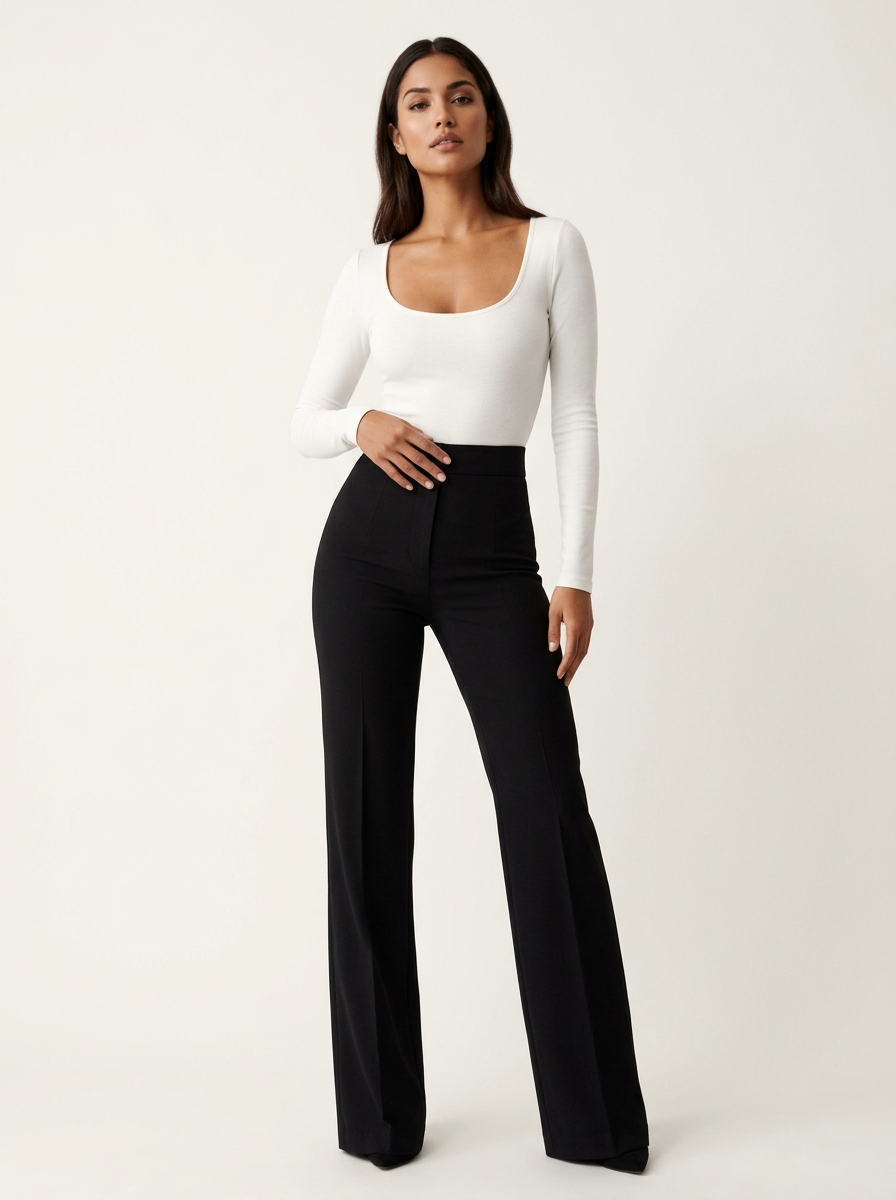 Pantalon velours femme taille haute coupe flare extensible