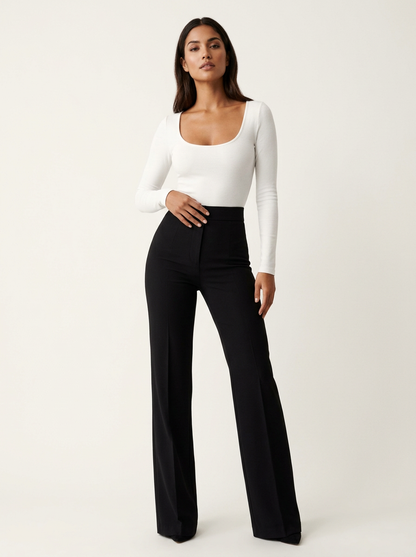 Pantalon velours femme taille haute coupe flare extensible