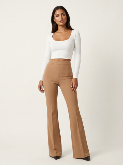 Pantalon velours femme taille haute coupe flare extensible