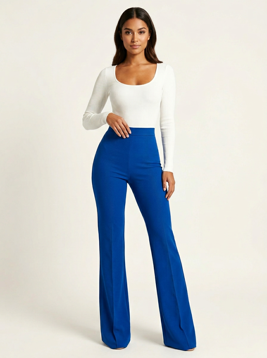 Pantalon velours femme taille haute coupe flare extensible