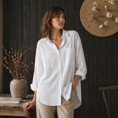 Fließendes Oversize-Baumwollhemd für Damen
