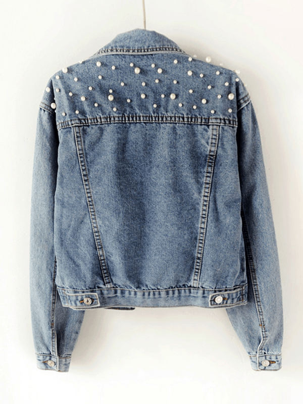 Veste Denim Femme | Perles Décoratives, Coupe Ample | Boutonnée, Style Tendance