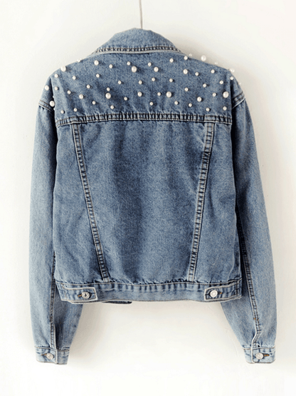 Veste Denim Femme | Perles Décoratives, Coupe Ample | Boutonnée, Style Tendance