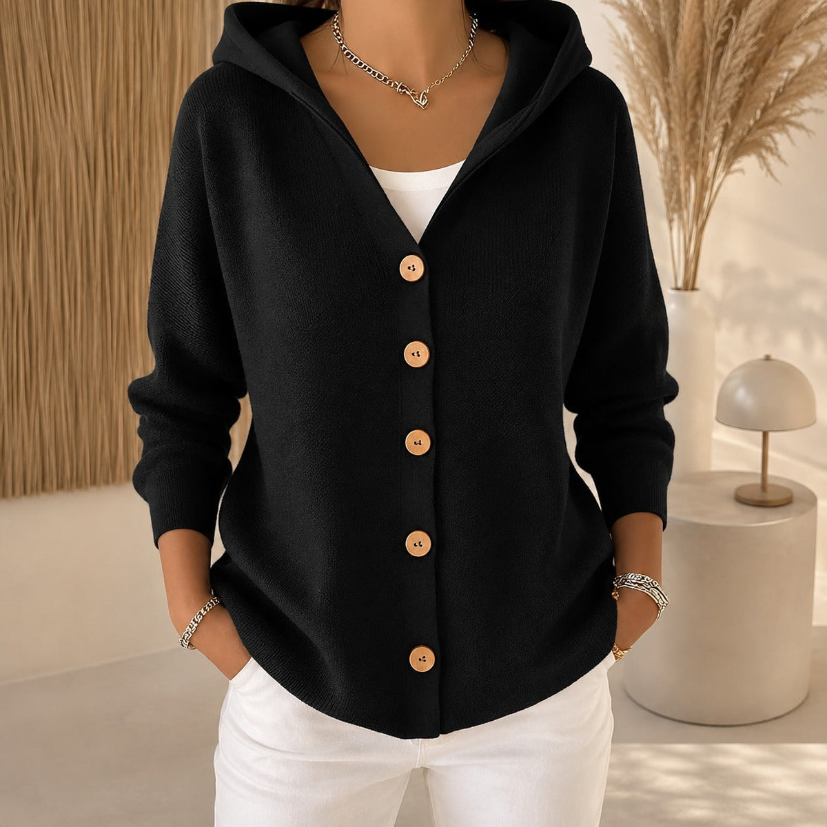 Cardigan femme à capuche manches longues coupe oversize