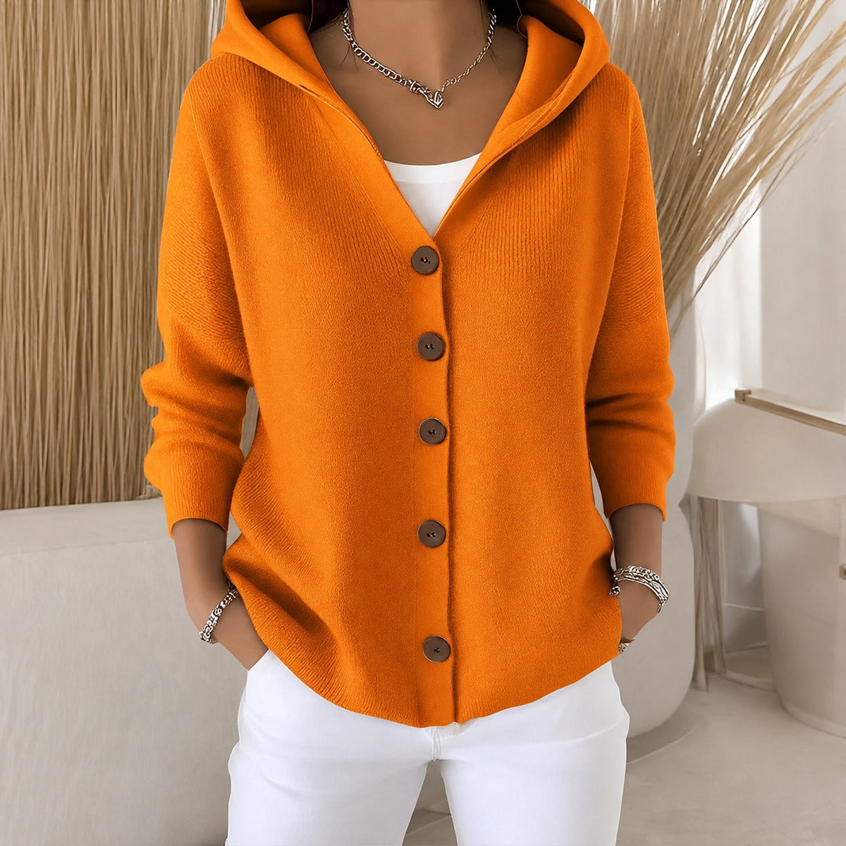Cardigan femme à capuche manches longues coupe oversize