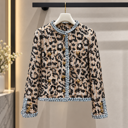 Veste Femme | Imprimé Léopard, Col Rond | Boutons Décoratifs, Chic