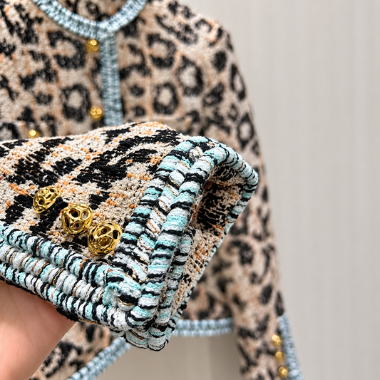 Veste Femme | Imprimé Léopard, Col Rond | Boutons Décoratifs, Chic
