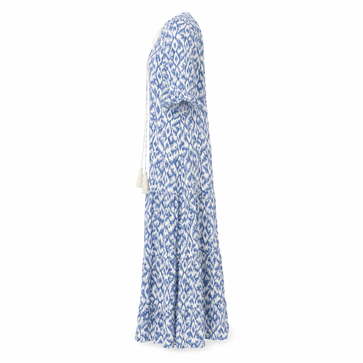 Langes Damenkleid | Boho-Print, V-Ausschnitt | Fließendes Sommerkleid