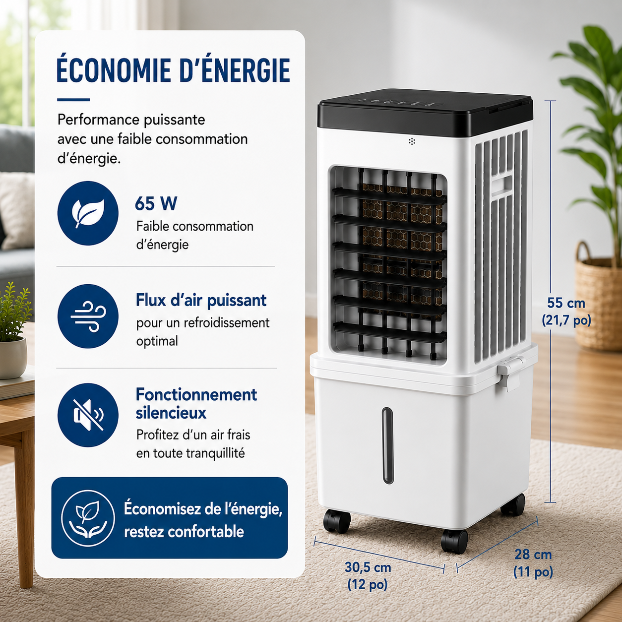 Tragbare Klimaanlage | Fernbedienung, 4 Kühlblöcke | Leise, 65 W