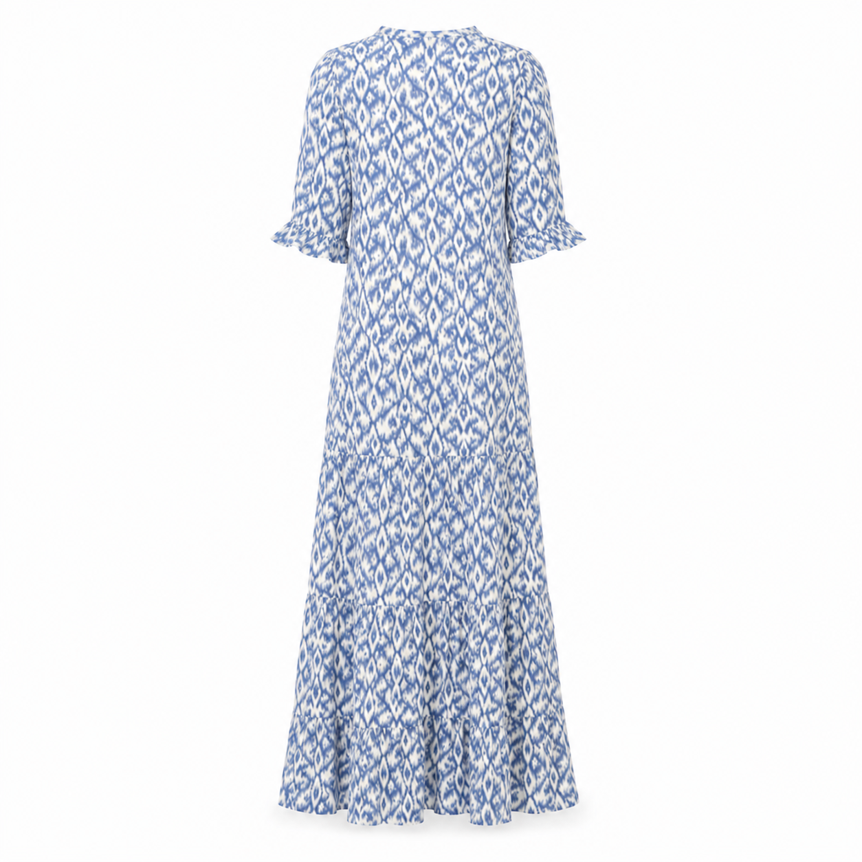 Langes Damenkleid | Boho-Print, V-Ausschnitt | Fließendes Sommerkleid