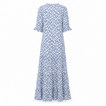 Langes Damenkleid | Boho-Print, V-Ausschnitt | Fließendes Sommerkleid