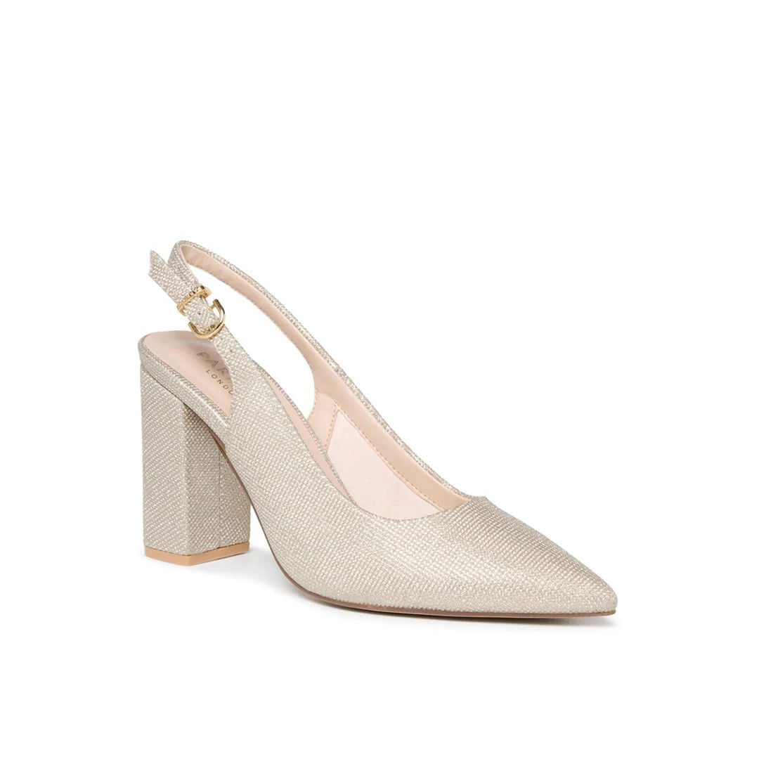 Escarpins slingback talon bloc paillettes champagne femme bout pointu
