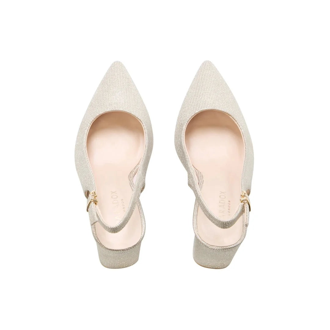 Escarpins slingback talon bloc paillettes champagne femme bout pointu