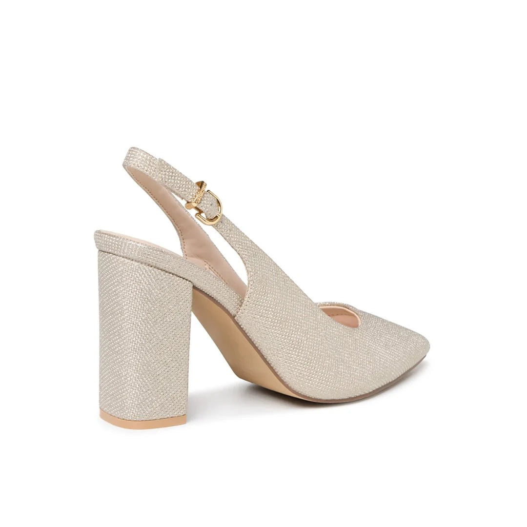 Escarpins slingback talon bloc paillettes champagne femme bout pointu