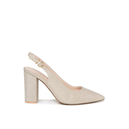 Escarpins slingback talon bloc paillettes champagne femme bout pointu