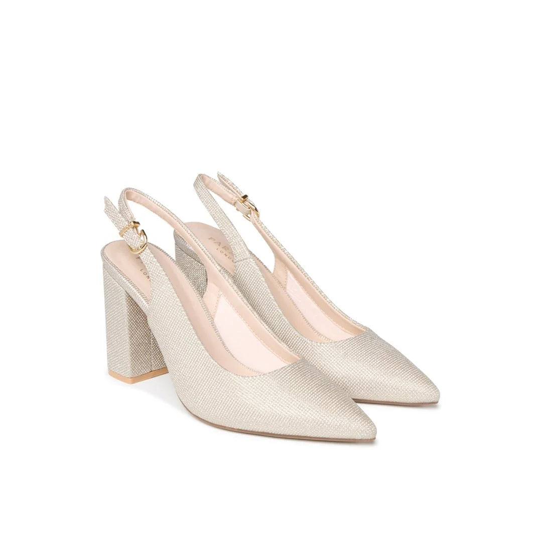 Escarpins slingback talon bloc paillettes champagne femme bout pointu