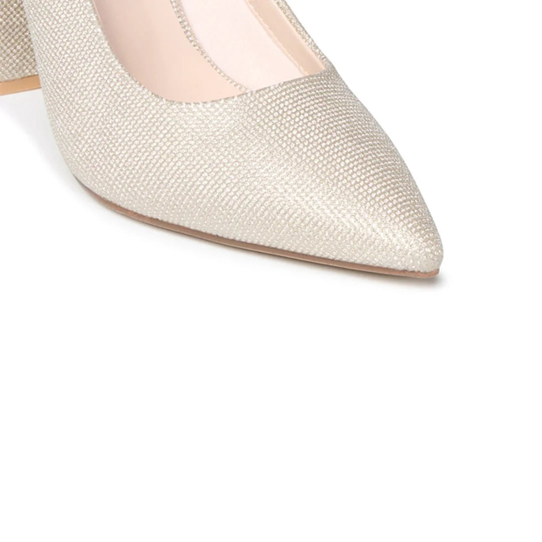 Escarpins slingback talon bloc paillettes champagne femme bout pointu