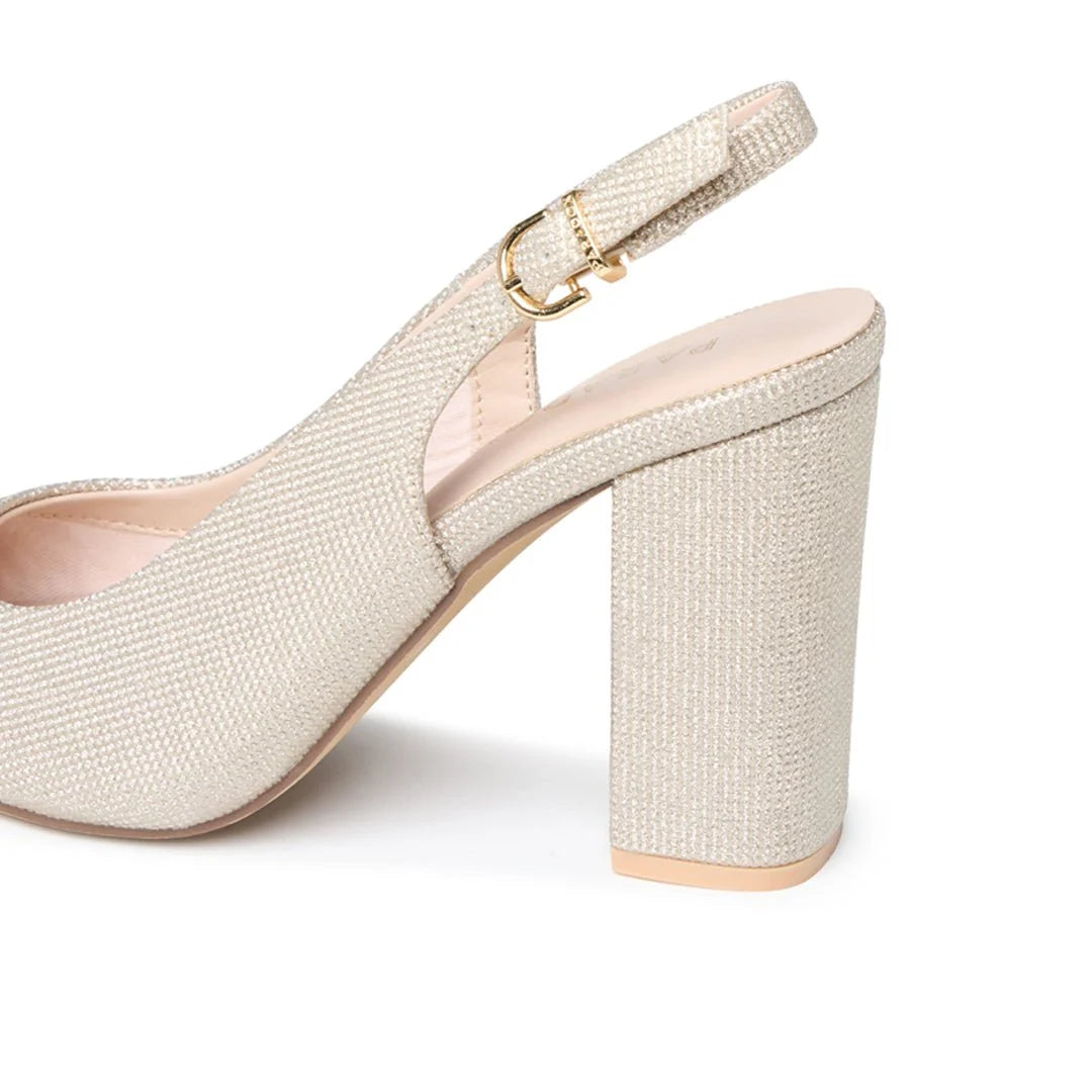Escarpins slingback talon bloc paillettes champagne femme bout pointu