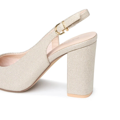 Escarpins slingback talon bloc paillettes champagne femme bout pointu